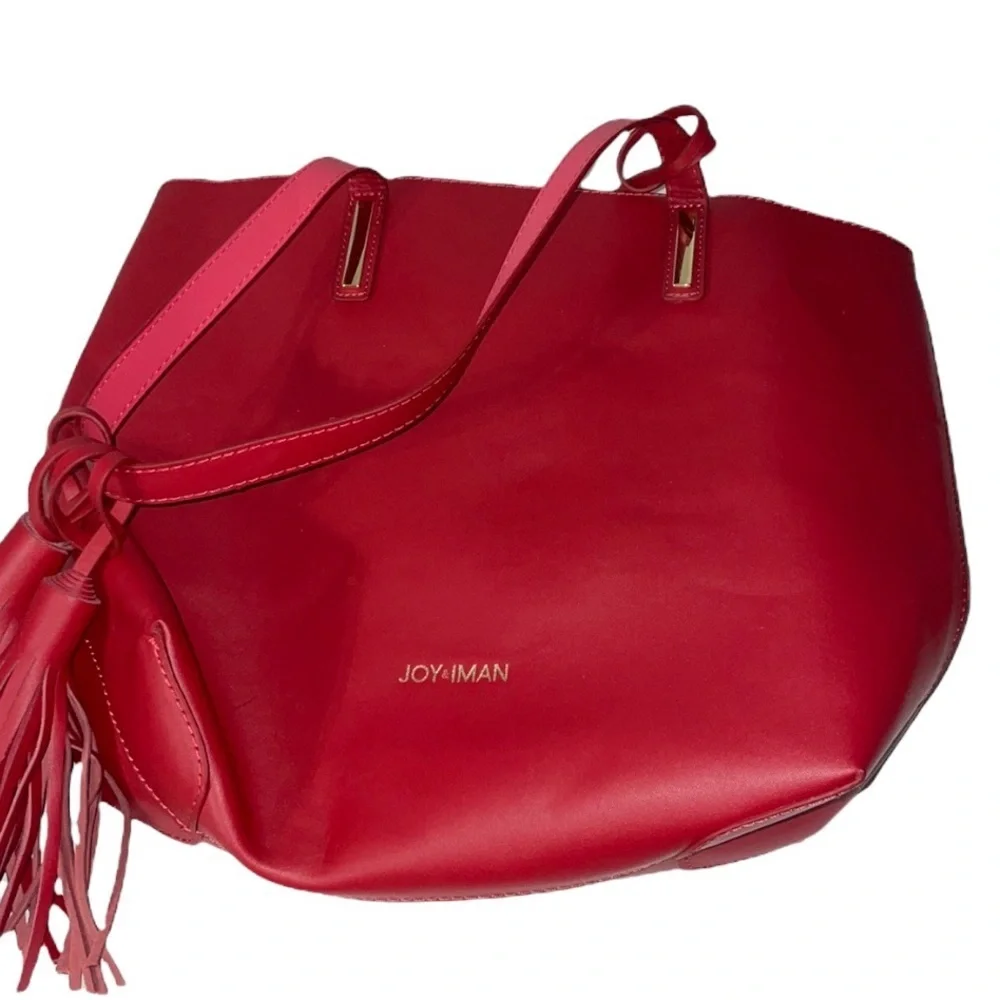NEW Joy & Iman Red Tote Bag and Wristlet Vegan Leather Matte Classic